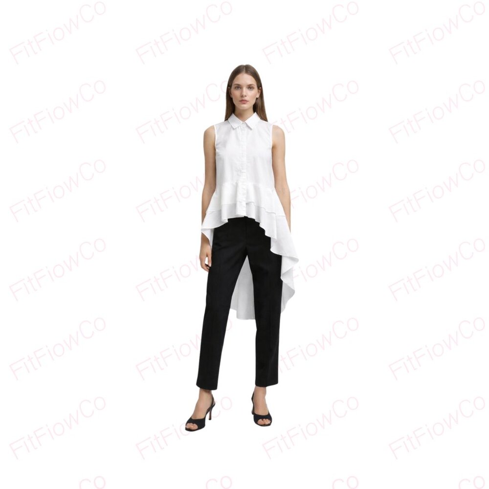 Walter Baker White Sleeveless High Low Peplum Button Front Top Size M